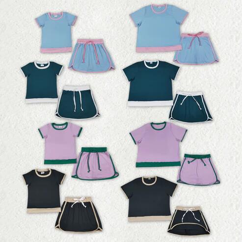 RTS NO MOQ Sibling  Mom And Me Pink  Short Sleeve Top Skirt Shorts for Summer Casual Wear Cotton Clothes Set