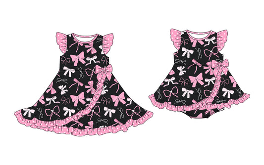 25.10.20 custom each style moq 5 eta 6-8week Sibling Sisters bow baby girl short sleeve dress and romper match family design
