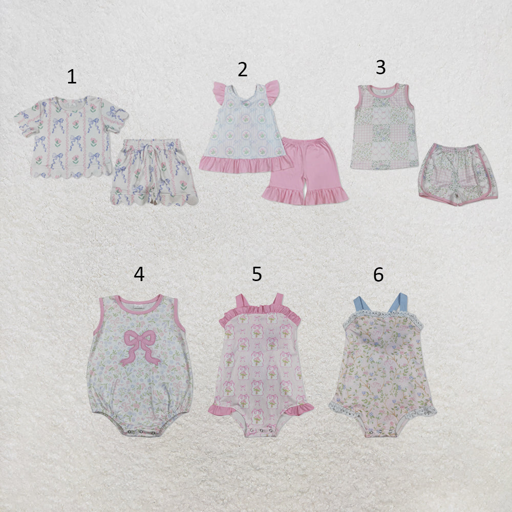 RTS NO MOQ Sibling milk silk Baby Girl Flowers Tunic Ruffle Shorts Clothes Sets Ruffle Rompers