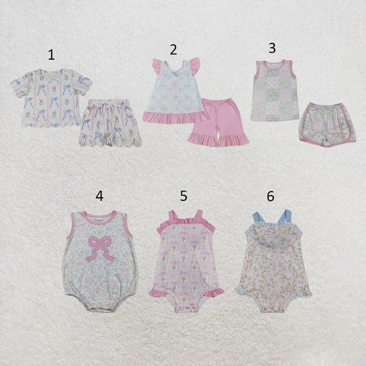 RTS NO MOQ Sibling milk silk Baby Girl Flowers Tunic Ruffle Shorts Clothes Sets Ruffle Rompers
