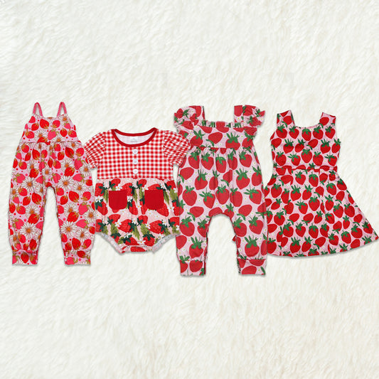 RTS NO MOQ baby girl clothes strawberry short-sleeved romper yoga dress