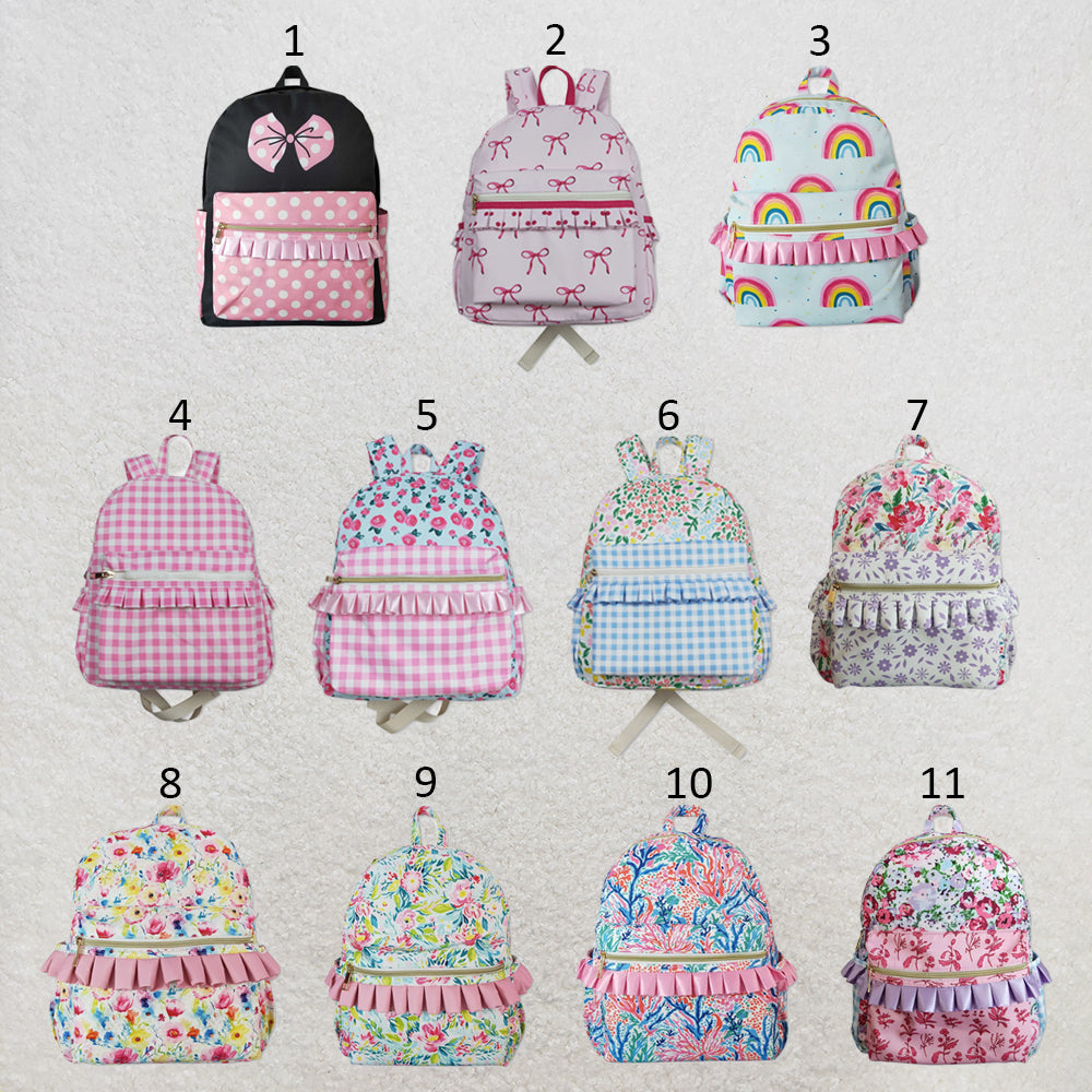 RTS NO MOQ Sibling milk silk Baby Girls Floral Print Adjustable Strap Lightweight Backpack Bags