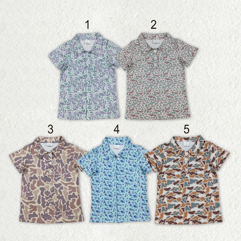 RTS NO MOQ Sibling Baby Boys Southern Hunting Camo Polo Shirts Short Sleeve Button up Top for Kids