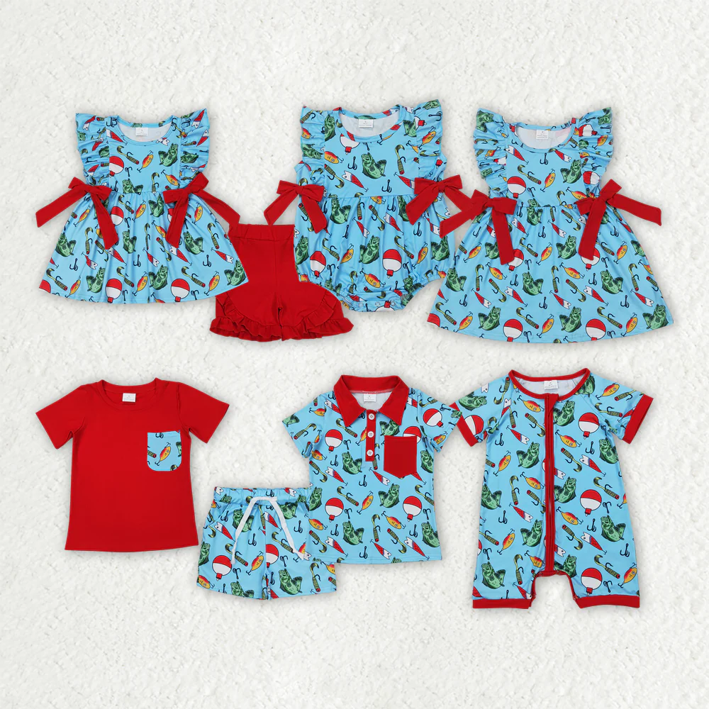 RTS Boys and girls fishing Short Sleeve Shorts sets dress romper tops