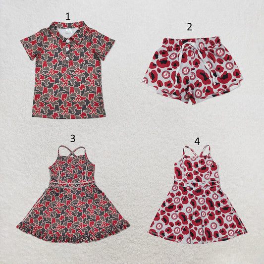 RTS NO MOQ Sibling milk silk Baby Girls And Boys Camo Team Short Sleeve Button Polo Top Ruffle Hem Knee Length Dress