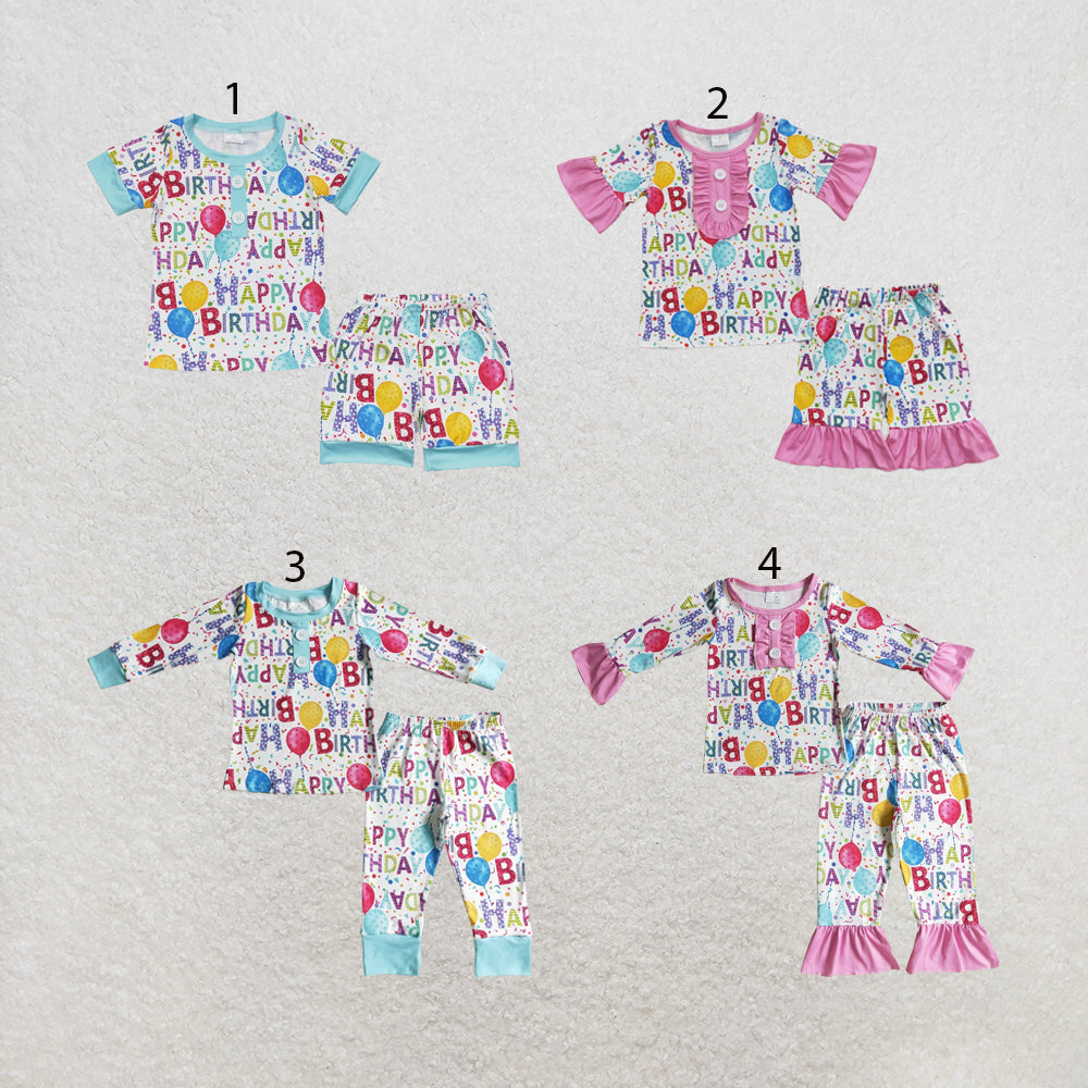 RTS NO MOQ Sibling milk silk Baby Girls Boys Birthday Party Print Top Matching Pants Pajamas Clothes Set