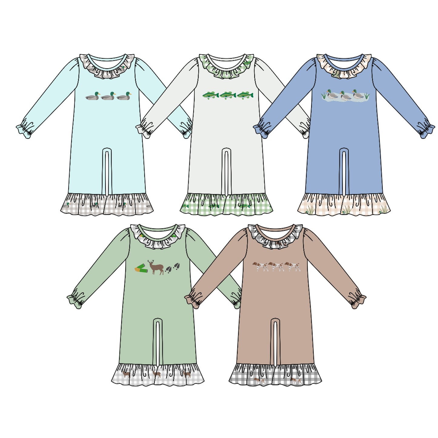 4.15Custom moq 5 mix size Sibling Baby Girls Duck Print Long Sleeve Romper