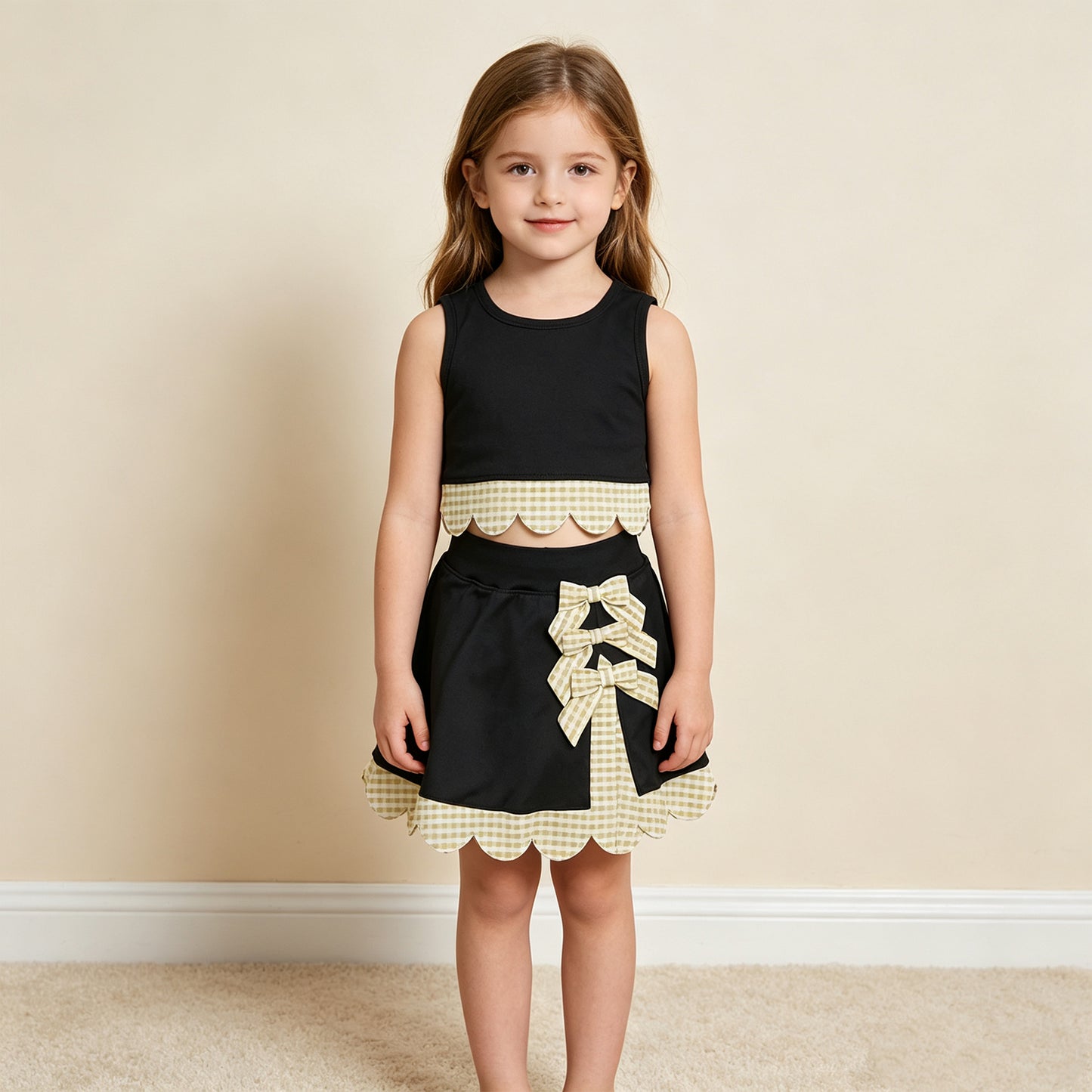 NEW RTS NO MOQ yoga fabric GSD4175 Yoga Baby Girls Summer Sleeveless Vest Scallop Skirt Yoga Set