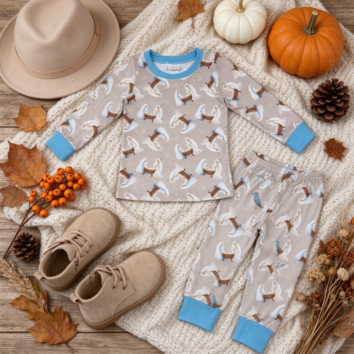 NEW RTS NO MOQ milk silk BLP1535 Baby Boys Long Sleeve Top Pant Pajamas Christmas Casual Sets