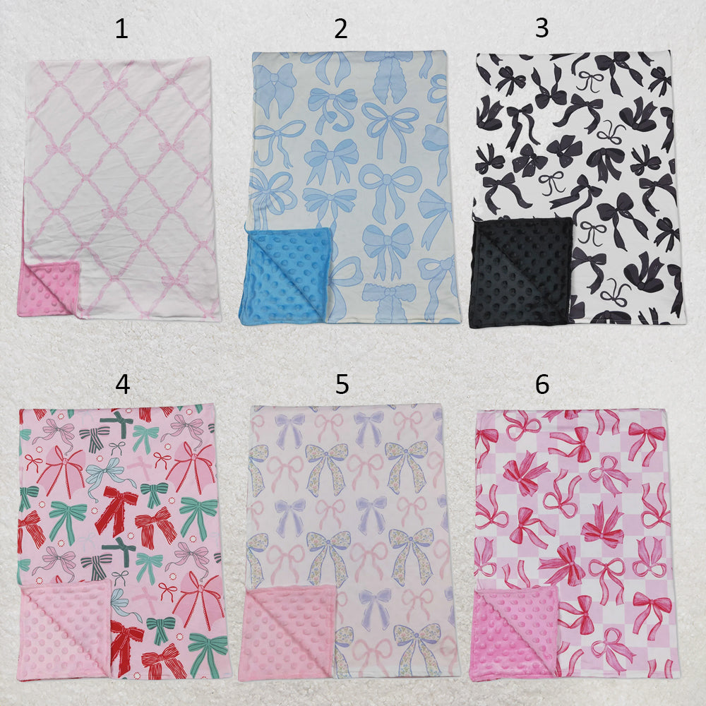 RTS NO MOQ Sibling milk silk Baby Girls Cute Colorful Bow Print Blankets