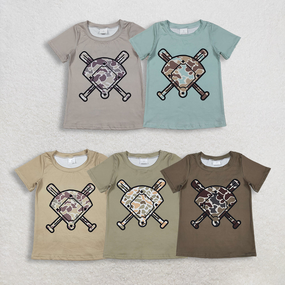 RTS NO MOQ Sibling baby boy clothes Camouflage Fan Baseball Short-Sleeve Shirts