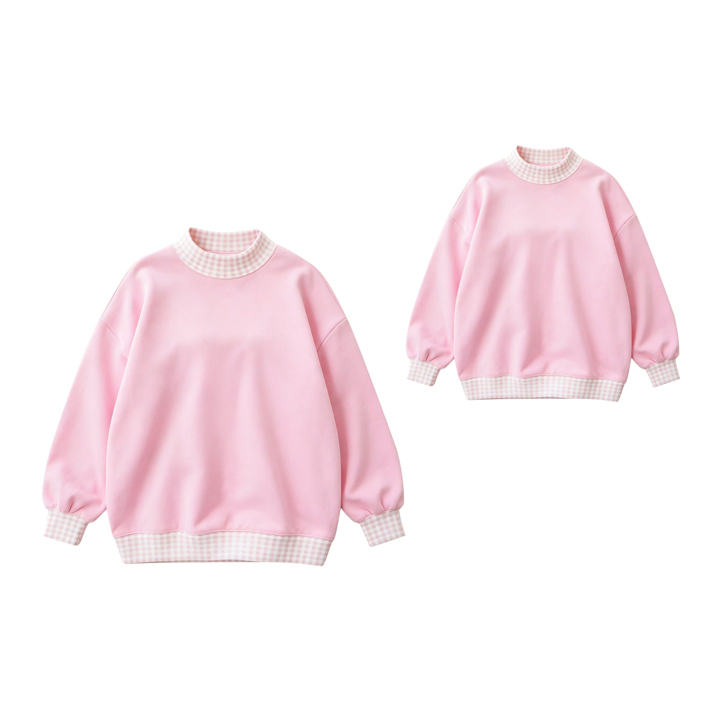 (Preorder new) No moq Kids And Adult Solid Pink Long Sleeve Crew Neck Casual Top