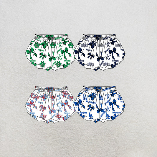 custom moq 5 mix size MSD072901 Baby Girls Bows Print White Yoga Shorts Casual Active Wear Bottoms