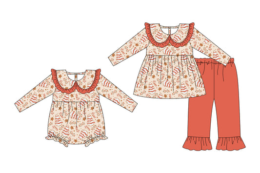 25.6.30 custom each style moq 5eta 4-6week Sibling Sisters Christmas baby girl long sleeve pants sets and rompers match family design