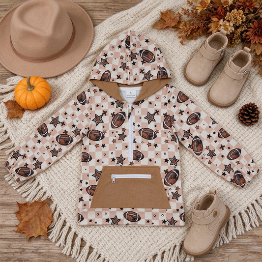 NEW RTS NO MOQ milk silk BT1318 Baby Boys Long Sleeves Football Stars Print Pocket Zipper Team Hoodies Top