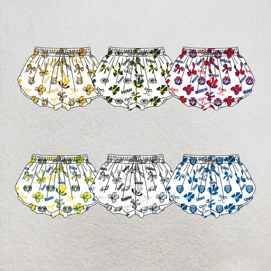 custom moq 5 mix size MSD072401 Baby Girls Bows Summer Print White Yoga Shorts Casual Active Bottoms