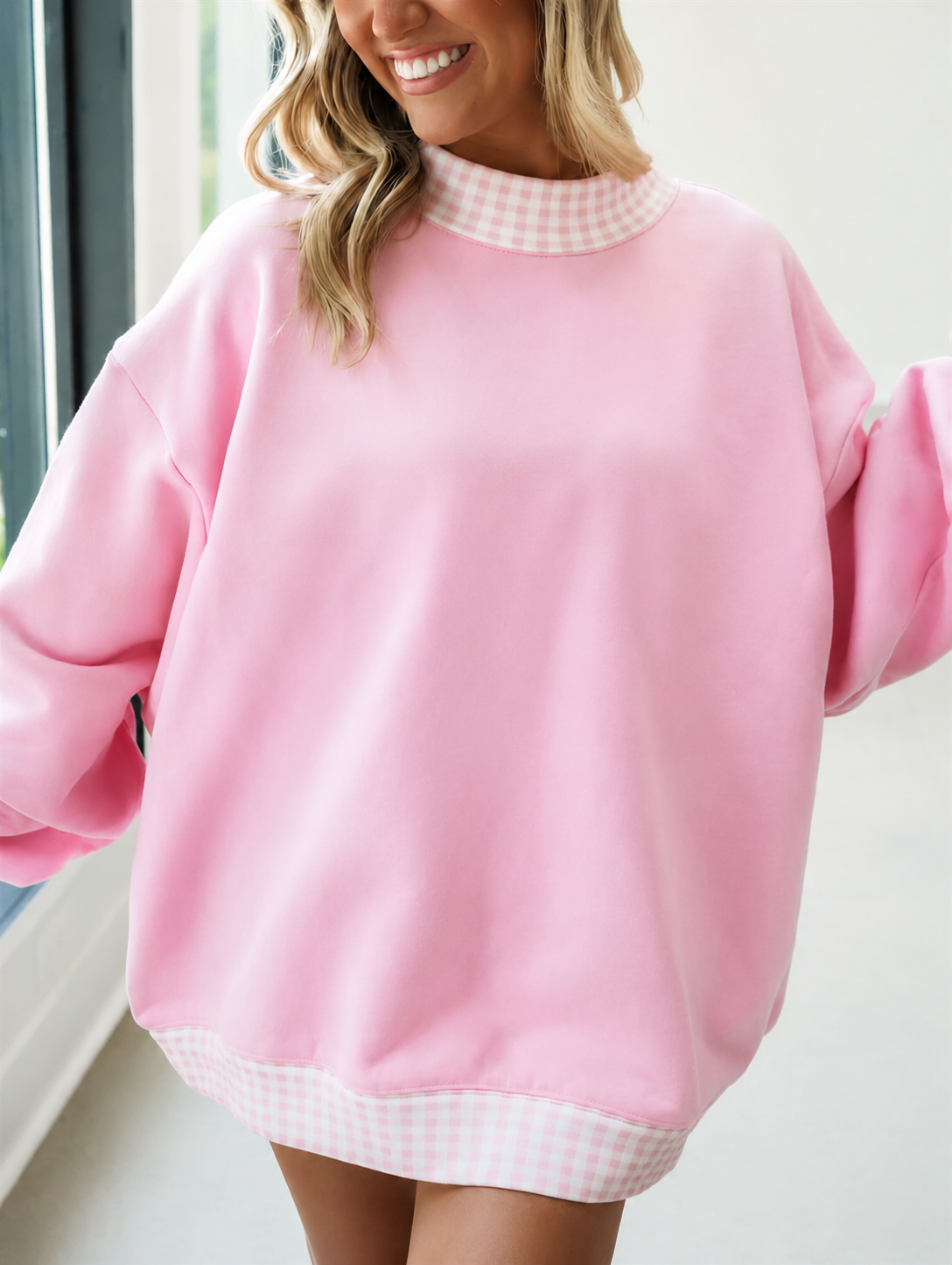 (Preorder new) No moq Kids And Adult Solid Pink Long Sleeve Crew Neck Casual Top