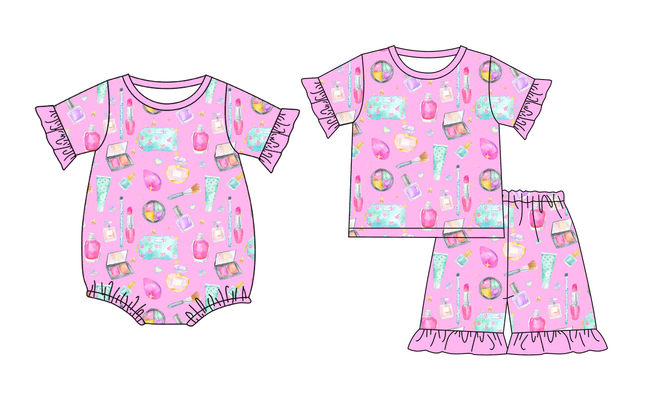 Custom moq 5 mix size Sibling Pink Short-Sleeved Baby Girl Pajama Set with Top And Shorts Comfortable Breathable Romper for Little Ones