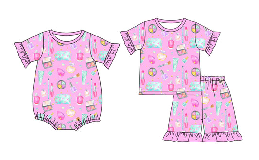 Custom moq 5 mix size Sibling Pink Short-Sleeved Baby Girl Pajama Set with Top And Shorts Comfortable Breathable Romper for Little Ones