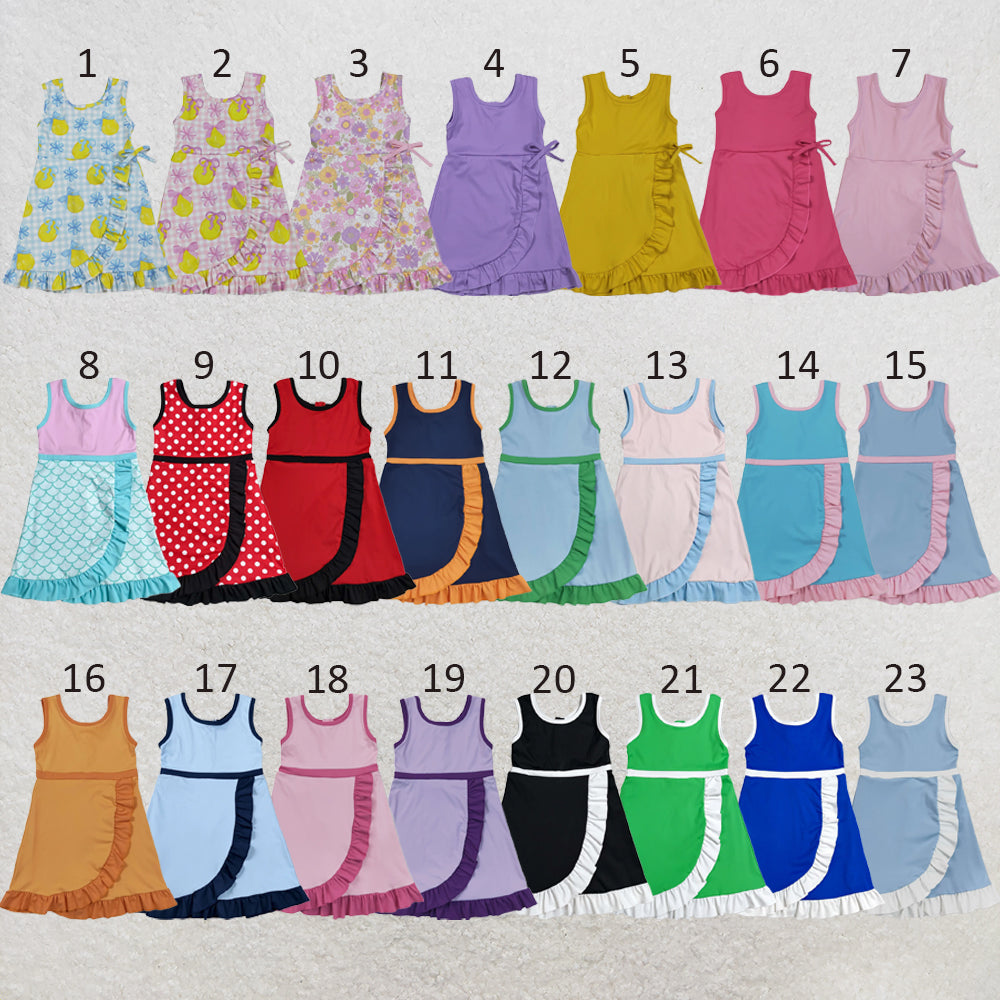 RTS NO MOQ Sibling yoga fabric Baby Girls Sleeveless Knee Length Yoga Active Dress