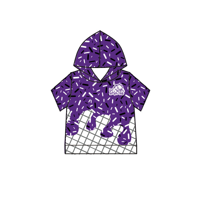 Custom moq 5 mix size milk silk summer teams Camo Hooded Short Sleeve Top Shorts Set Purple Ice Cream Drips Hooded Top with Matching Shorts For Baby