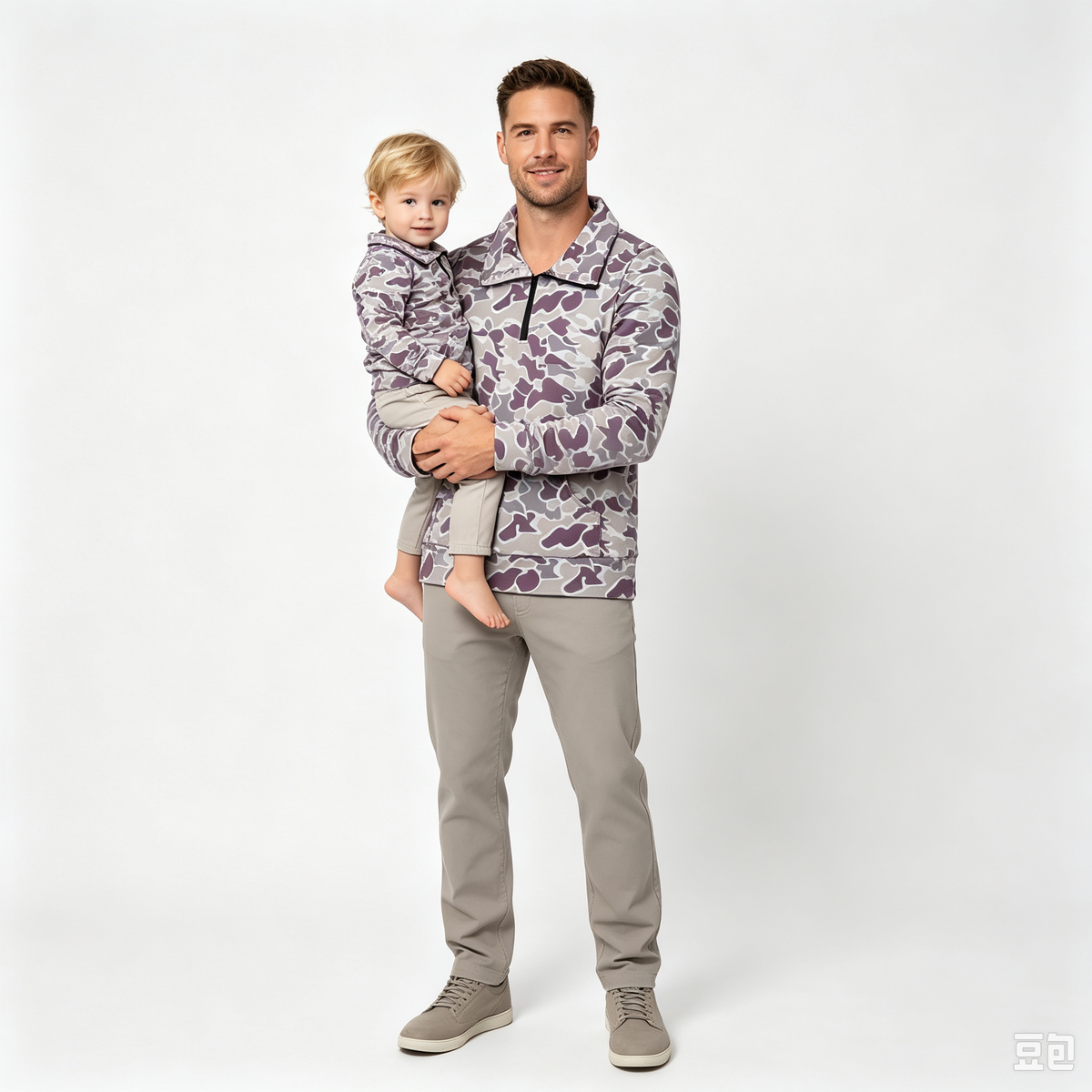 RTS NO MOQ Sibling milk silk Adult To Match Kids Camo Quarter Zip Long Sleeve Pullover