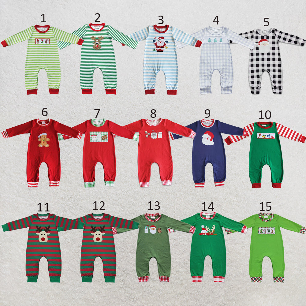 RTS NO MOQ Sibling milk silk Baby Boys Girls Christmas Santa Milk Cookie Print Long Sleeve Rompers