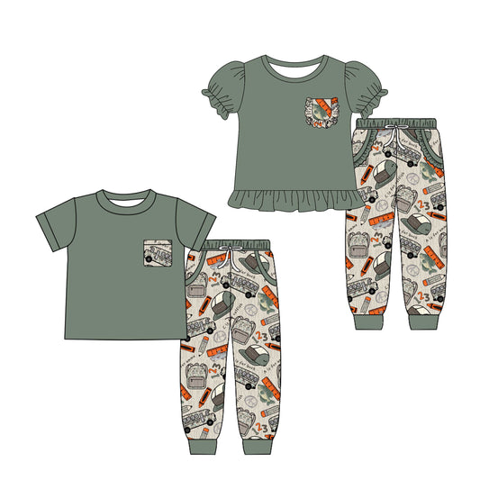 4.26 custom each style moq 5eta 4-6week Sibling Sister baby boy pants sets 1 and sets 2 match family design