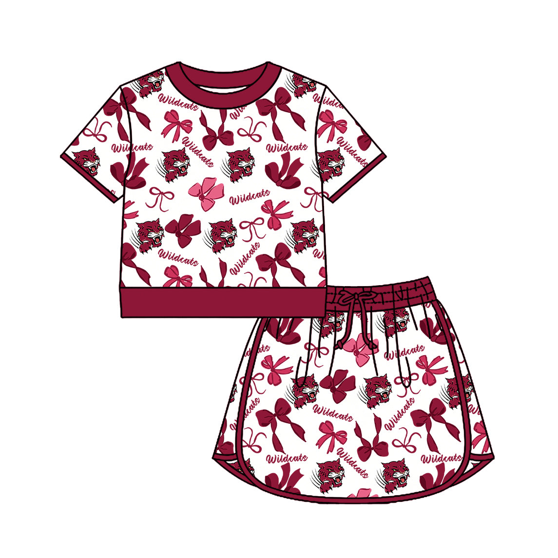 Custom moq 5 mix size milk silk summer teams Girls Dark Red Polka Dot Top Shorts Set Top Skirt Short Set Zipper Pullover Jogger Pants Set