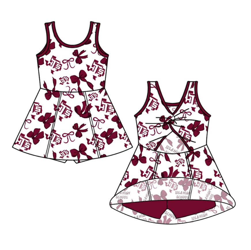 Custom moq 5 mix size milk silk summer teams Baby Girls Red Bow Sleeveless Yoga Active Knee-Length Dresses