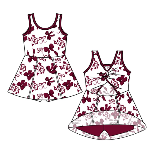 Custom moq 5 mix size milk silk summer teams Baby Girls Red Bow Sleeveless Yoga Active Knee-Length Dresses