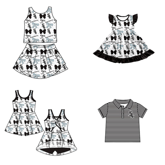 Custom moq 5 mix size milk silk summer teams baby girls clothes team bow sleeveless skirts sets and dress 1 and dress 2 and top-25.6.20