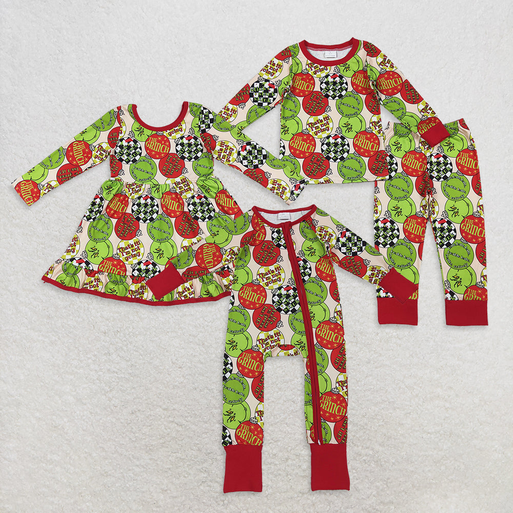 3/6m-7/8t RTS Sibling baby girls clothes Christmas long Sleeve pants set and dress and rompers
