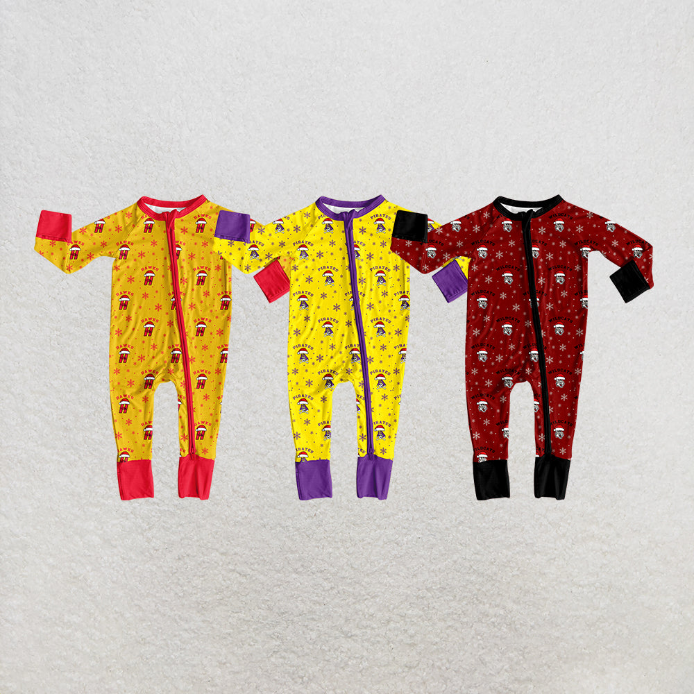 custom moq 5 mix size MSD082401 Baby Kids Christmas Letter Print Long Sleeve Zip Up Holiday Team Romper