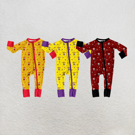custom moq 5 mix size MSD082401 Baby Kids Christmas Letter Print Long Sleeve Zip Up Holiday Team Romper