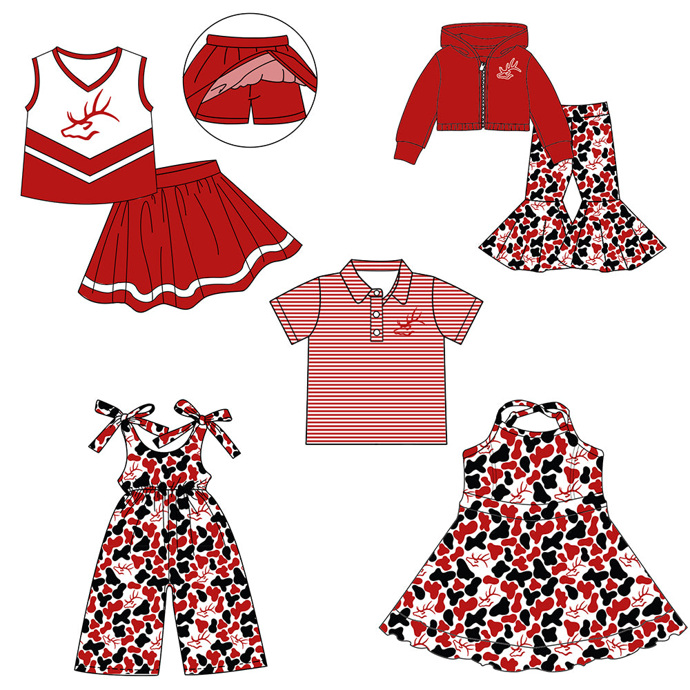 Custom moq 5 mix size milk silk summer teams baby girls clothes camouflage red hooded long sleeve pants sets and skirts sets and dress and jumpsuit and top-25.8.6