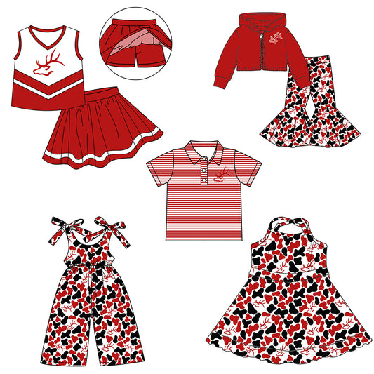 Custom moq 5 mix size milk silk summer teams baby girls clothes camouflage red hooded long sleeve pants sets and skirts sets and dress and jumpsuit and top-25.8.6