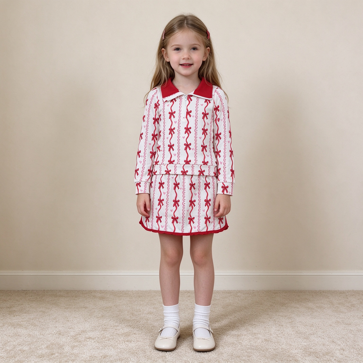 NEW RTS NO MOQ milk silk GLD1751 Baby Girls Bows Hearts Zip Pullover Top Skirt Short Valentines Clothes Set