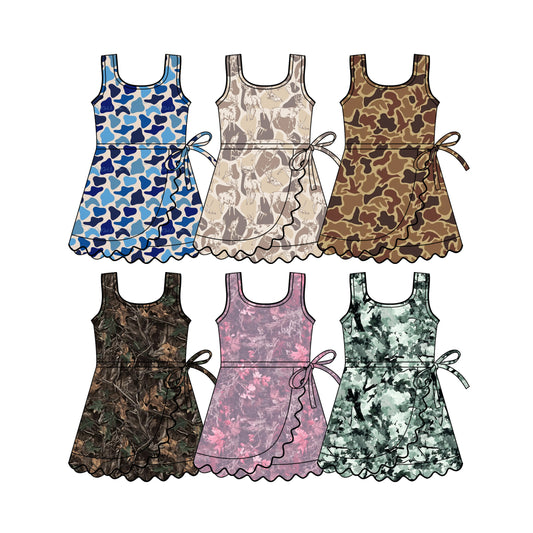 3.16 Custom moq 5 mix size Sibling Baby Girls Camo Sleeveless Knee Length Dresses Yoga Active Clothes