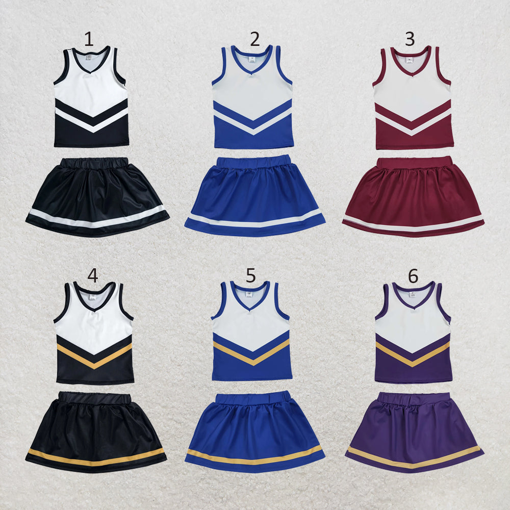 RTS NO MOQ Sibling yoga fabric Baby Girls Cute Summer Stripe Tank Top Skort Team Active Set