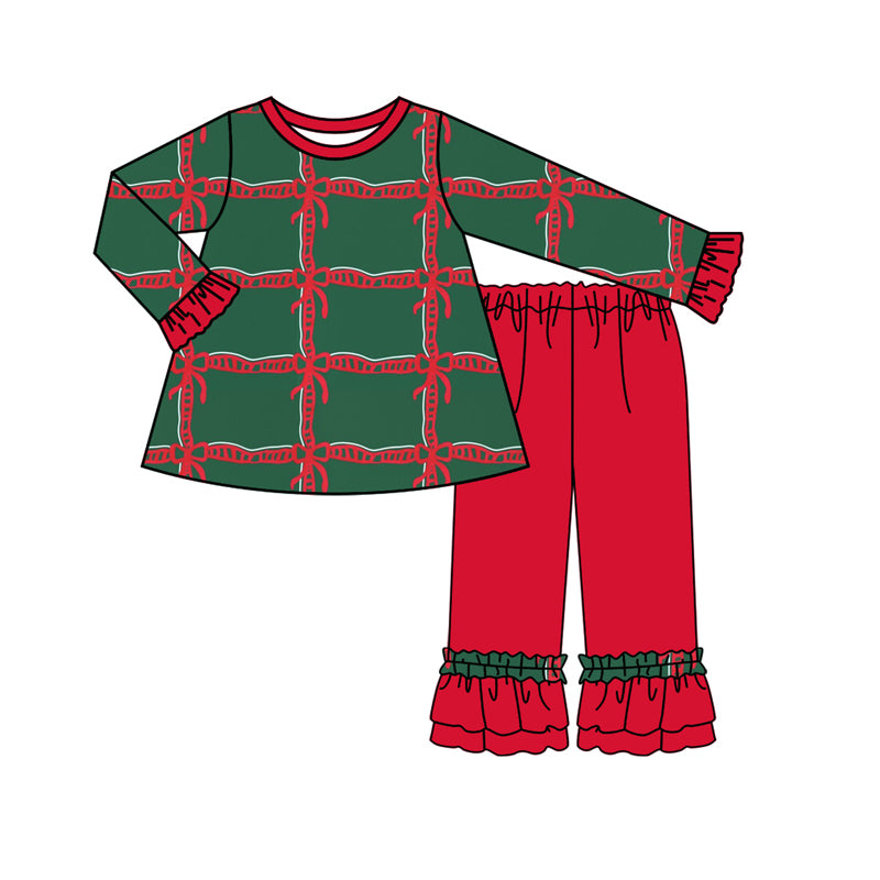 6.6 custom each style moq 5eta 4-6week Sibling Sister Christmas bow red baby girls sets and dress and baby romper match family design