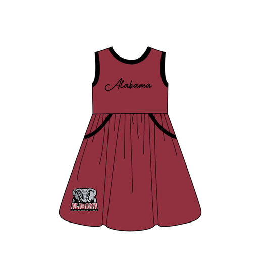 Custom moq 5 each style eta 6-8weeks baby girl clothes team dark red sleeveless dress-25.10.14
