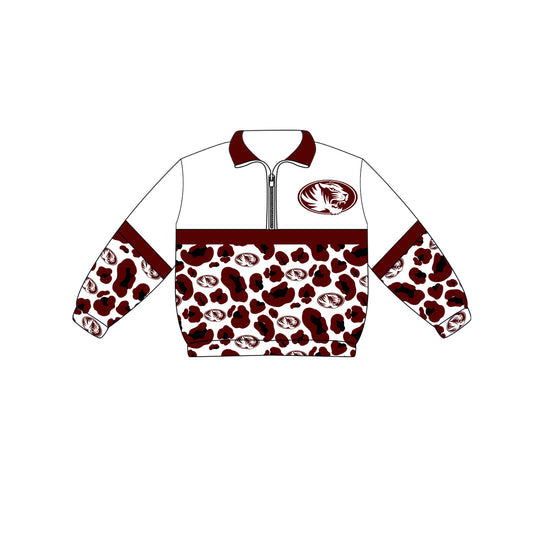 Custom moq 5 mix size milk silk summer teams Adult And Kids Red Leopard Print Long Sleeve Zip Pullovers Tops