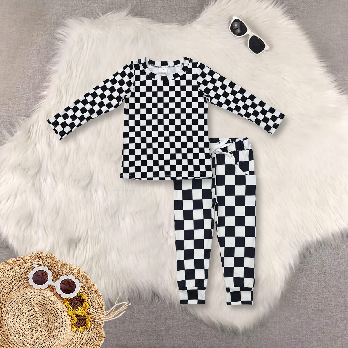 RTS NO MOQ Sibling baby boy clothes plaid long-sleeved trousers suits