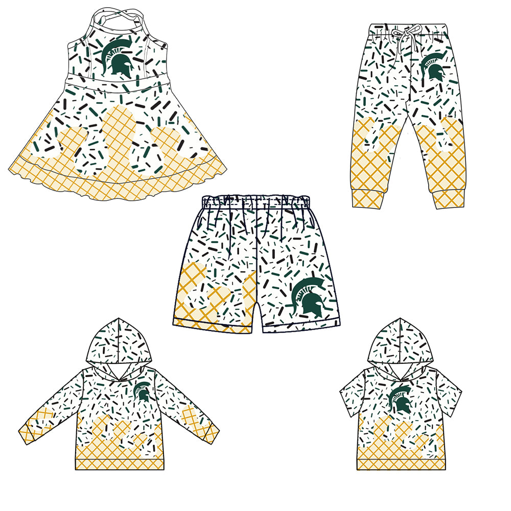 Custom summer teams baby girls clothes team white hooded long sleeve tops and short sleeve top and dress and pants and shorts-25.5.30