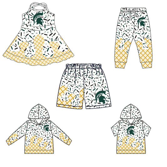 Custom summer teams baby girls clothes team white hooded long sleeve tops and short sleeve top and dress and pants and shorts-25.5.30