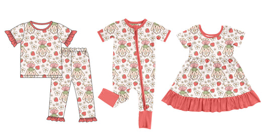 25.10.18 custom each style moq 5 eta 6-8week Sibling Sisters strwaberry baby girl short sleeve pants sets and dress and rompers match family design