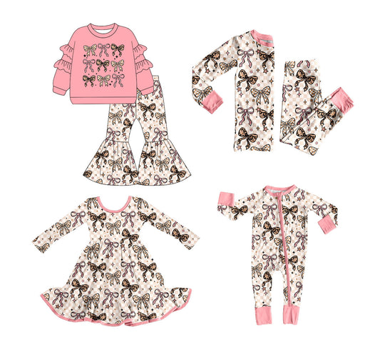 25.9.9 custom each style moq 5eta 4-6week Sibling Sisters bow baby girl long sleeve pants sets 2 and dress and rompers match family design