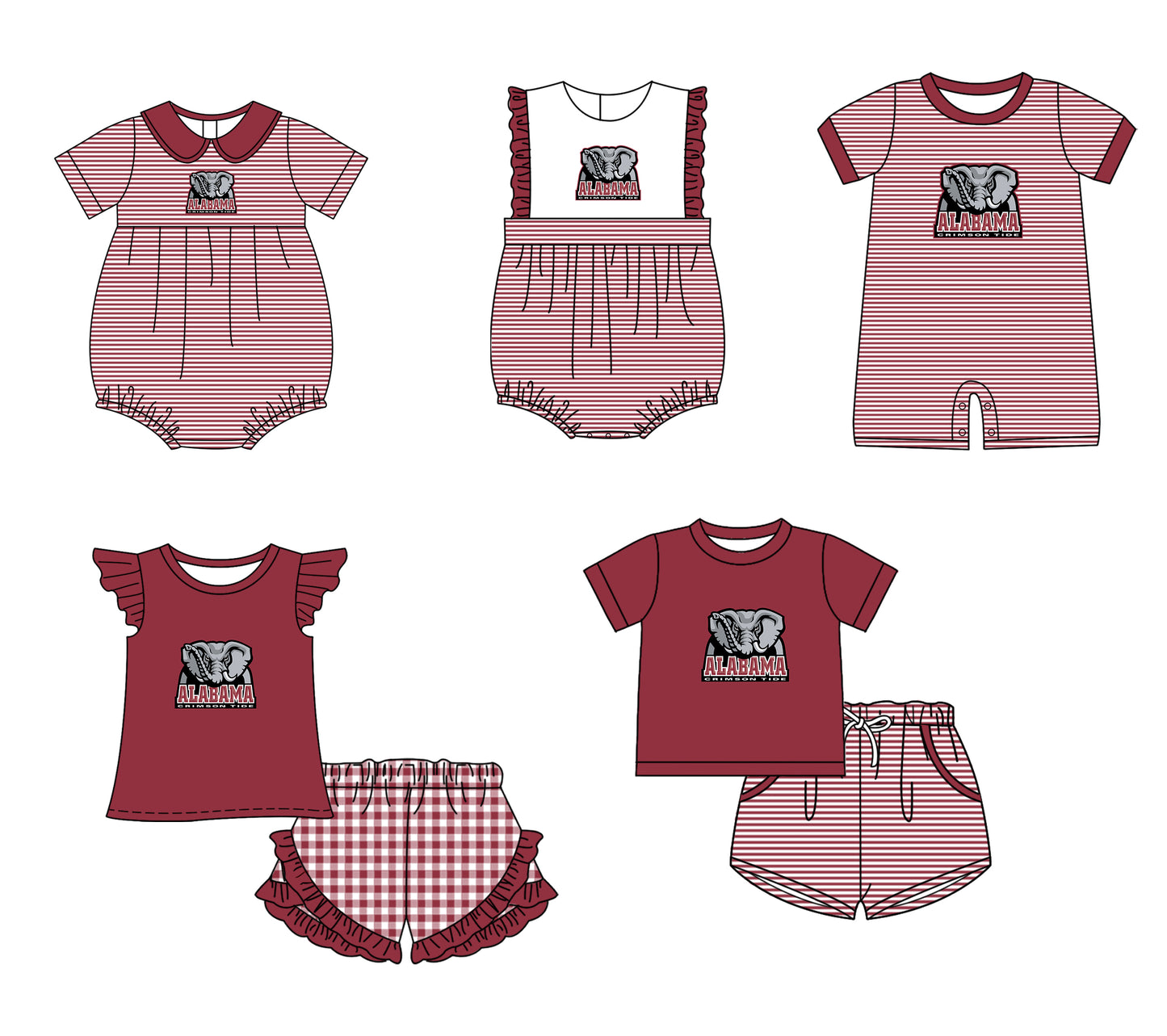 Custom moq 5 mix size milk silk summer teams Baby Boys And Girls Red Short-Sleeved Shirt And Shorts Set Matching Striped Rompers Outfit Set