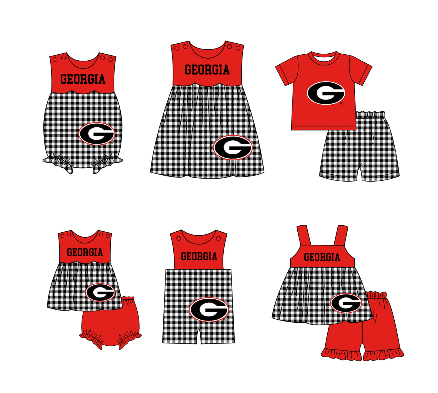 Custom moq 5 mix size milk silk summer teams baby girl boys clothes Red Black and white checkered short sleeve shorts sets 3 and dress and rompers 2 series